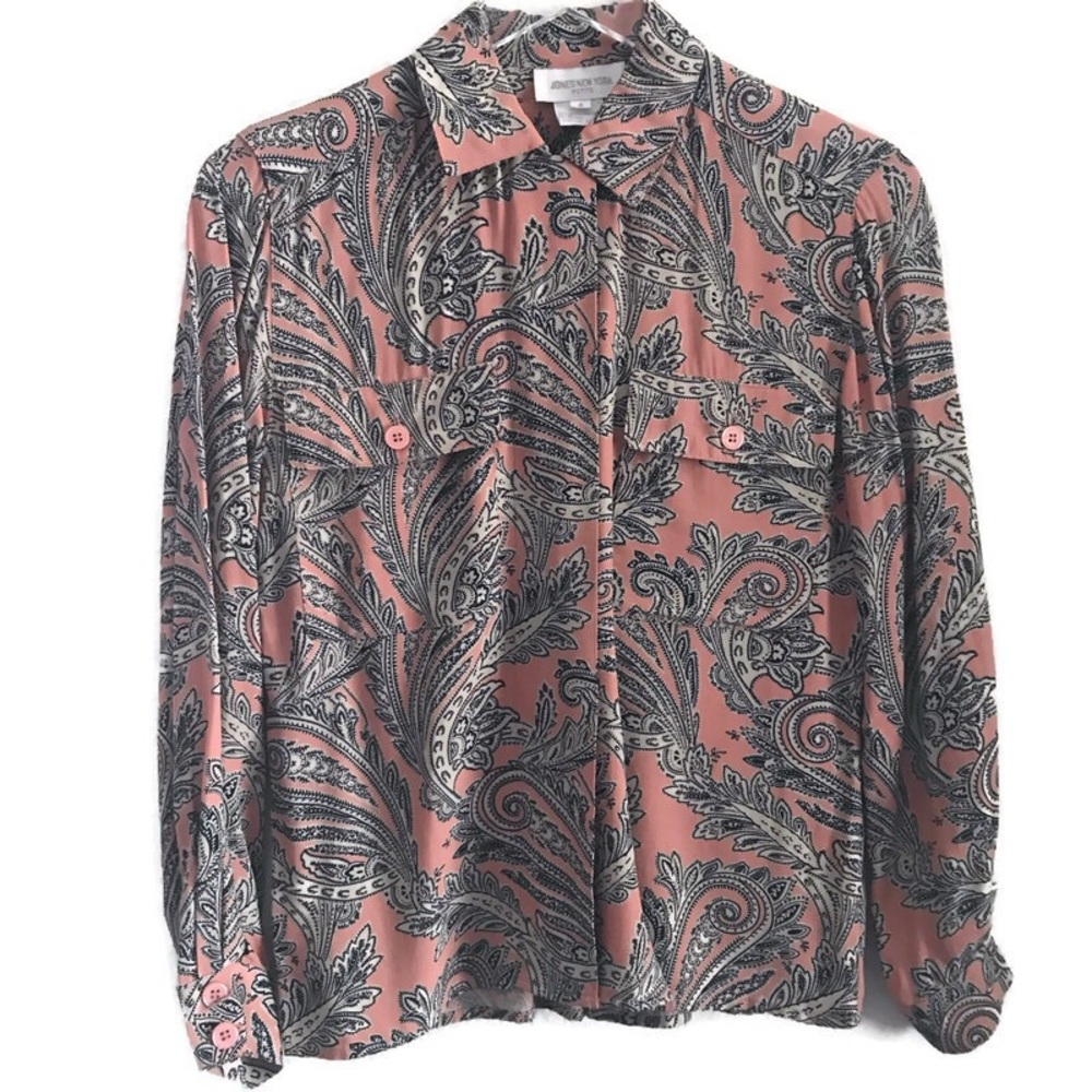 Jones New York Coral Paisley Long Sleeve Blouse